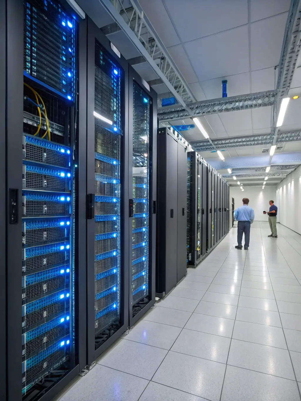 An image of a modern data center with network cables and servers, illustrating advanced ICT infrastructure.