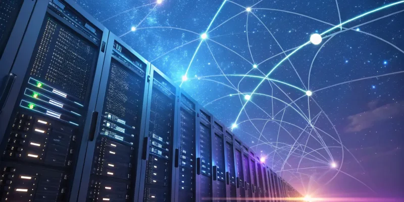 A visual representation of data streams converging into a central hub, symbolizing digital transformation and data integration.